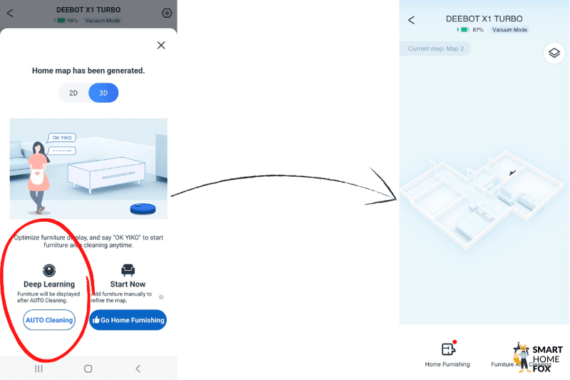 3D Karte des Ecovacs Deebot X1 Turbo ist zu sehen